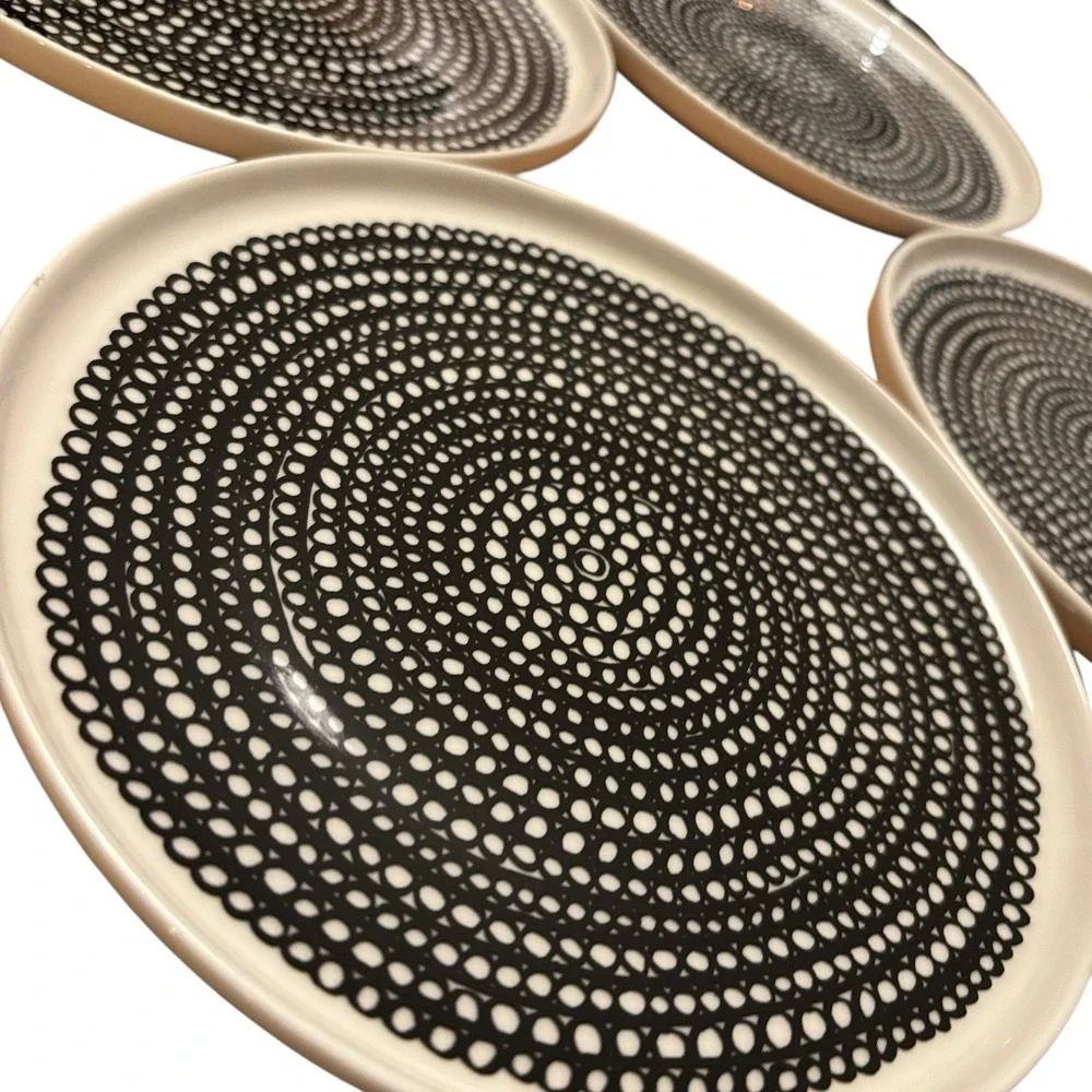 Margimekko Oiva Siirtolapuutarha Black White Salad‎ Plate Set (4)